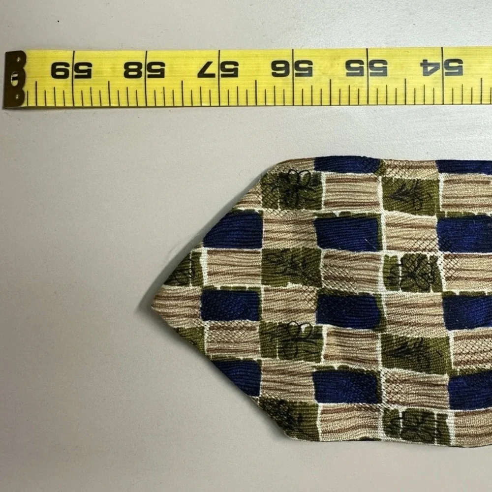 Ermenegildo Zegna Silk Tie Blue Green Tan Geometric Patchwork Made in Italy